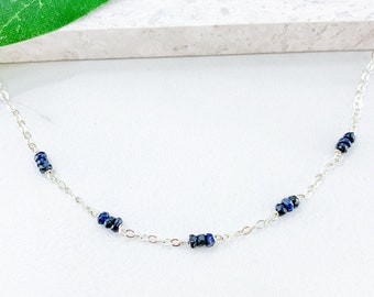 Sapphire Station Necklace in Gold or Silver, September Birthstone