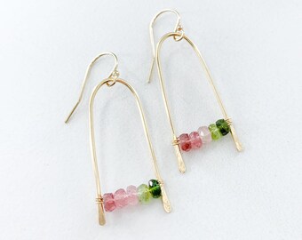 Watermelon Tourmaline Earrings, 14k Gold Filled Drop Earring