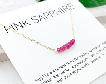 Pink Sapphire Necklace in Gold, Meaningful Necklace Gift for Woman