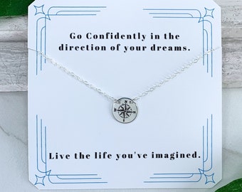 Silver Compass Necklace, Graduation Gift Necklace, Meaningful Necklace