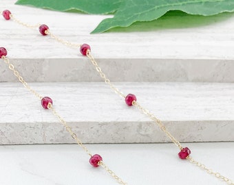 Ruby Necklace in Gold or Silver, July Birthstone, Meaningful Necklace, Station Necklace