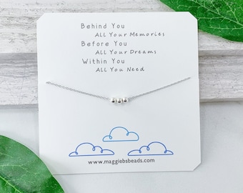 Meaningful Graduation Gift for Her, Three bead Necklace in Silver, Past Present Future