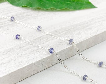 Iolite Station Necklace Silver or Gold Filled Chain, Meaningful Necklace