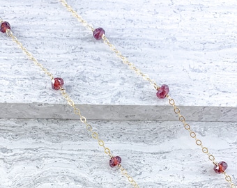 Garnet Station Necklace in Silver or Gold