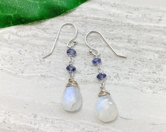 Moonstone and Iolite Earrings in Sterling Silver, Gold Filled or Rose Gold Filled