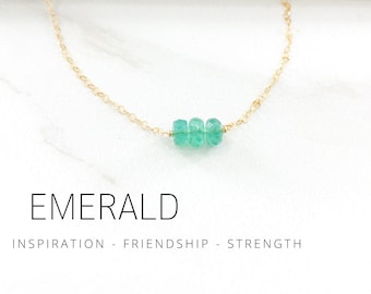 Emerald Necklace on 14k Gold Filled Chain, May Birthstone