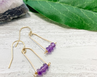 Amethyst Earrings in Sterling Silver or 14k Gold Filled, Purple Gemstone, February Birthstone, Dangle Earrings