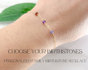 Mothers day gift, Family Birthstone Bracelet in Gold or Silver