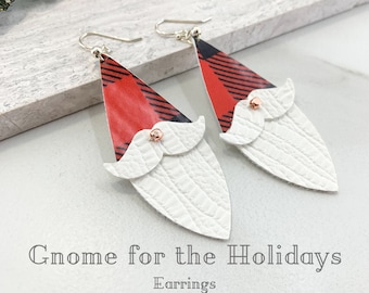 Gnome for the Holidays Christmas Earrings with Sterling Silver Ear wire, Cute Statement Earrings for the Holidays