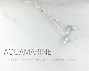 Aquamarine Necklace in Silver or Gold, March Birthday Gift for Her, Meaningful Necklace, Gemstone Lariat