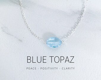 Blue Topaz Necklace in Silver or Gold, Meaningful Necklace, Solitaire