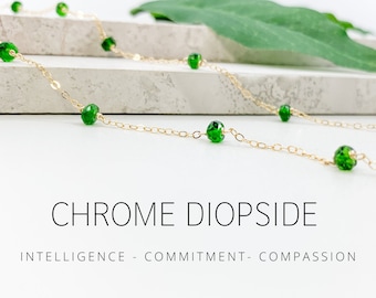 Chrome Diopside Station Necklace in Gold or Silver, Emerald Green Gemstone,  Meaningful Jewelry