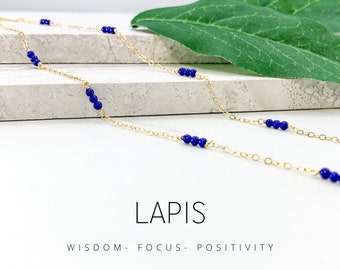 Lapis Lazuli Station Necklace in Gold or Silver Chain, Meaningful Necklace, Lapis Lazuli Jewelry