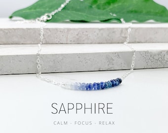 Blue Sapphire Necklace in Gold or Silver,  September Birthstone, Meaningful Necklace, Anxiety