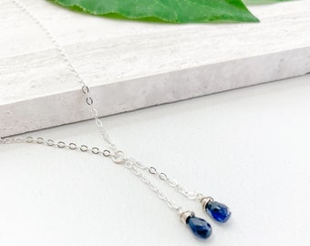 Sapphire Lariat Necklace in Delicate Gold Filled or Silver Lariat