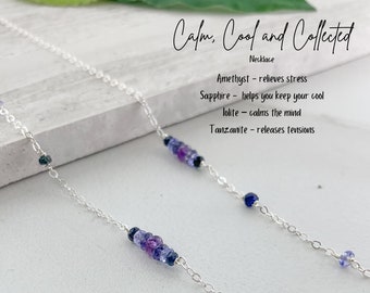 Blue Necklace, Amethyst Iolite Sapphire Tanzanite, Gift for Her, Healing Crystal Jewelry, Colorful Necklace,