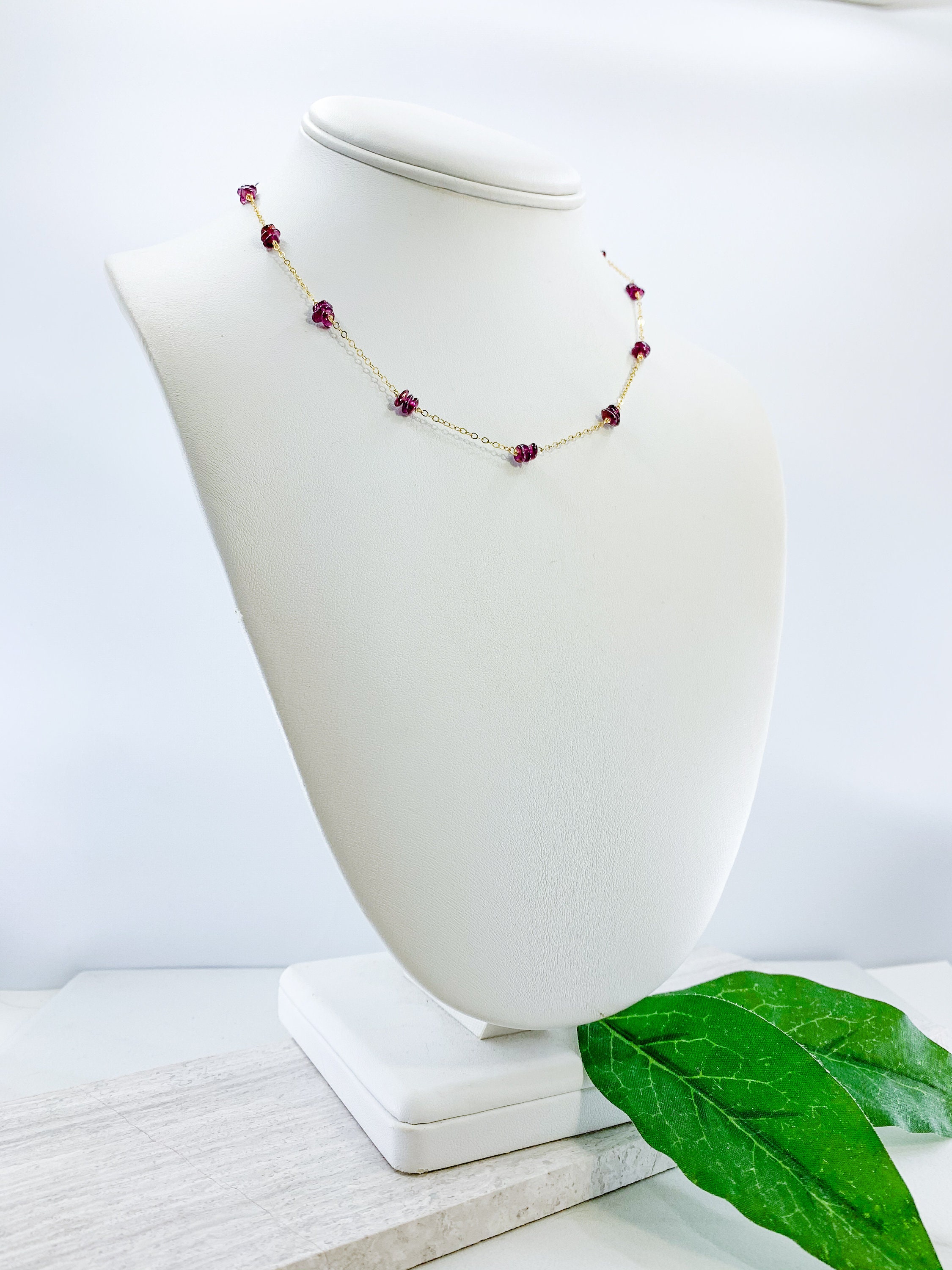 Rhodolite Station Necklace in Silver or Gold, January Birthstone Jewelry