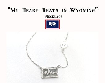 My Heart Beats in Wyoming Necklace, Wyoming State Silver Bling Necklace