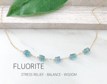 Fluorite Necklace in Gold Filled or Silver Chain, Meaningful Necklace