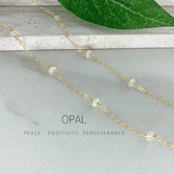 Ethiopian Opal Necklace, Opal Jewelry, October Birthstone Gift for Woman, Delicate Beaded Gemstone Chain Necklace
