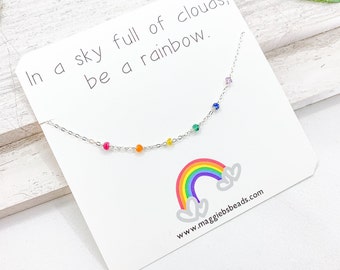 Rainbow Necklace in Gold or Silver, Ruby Sapphire Emerald, Meaningful Necklace, Inspirational Jewelry Gift