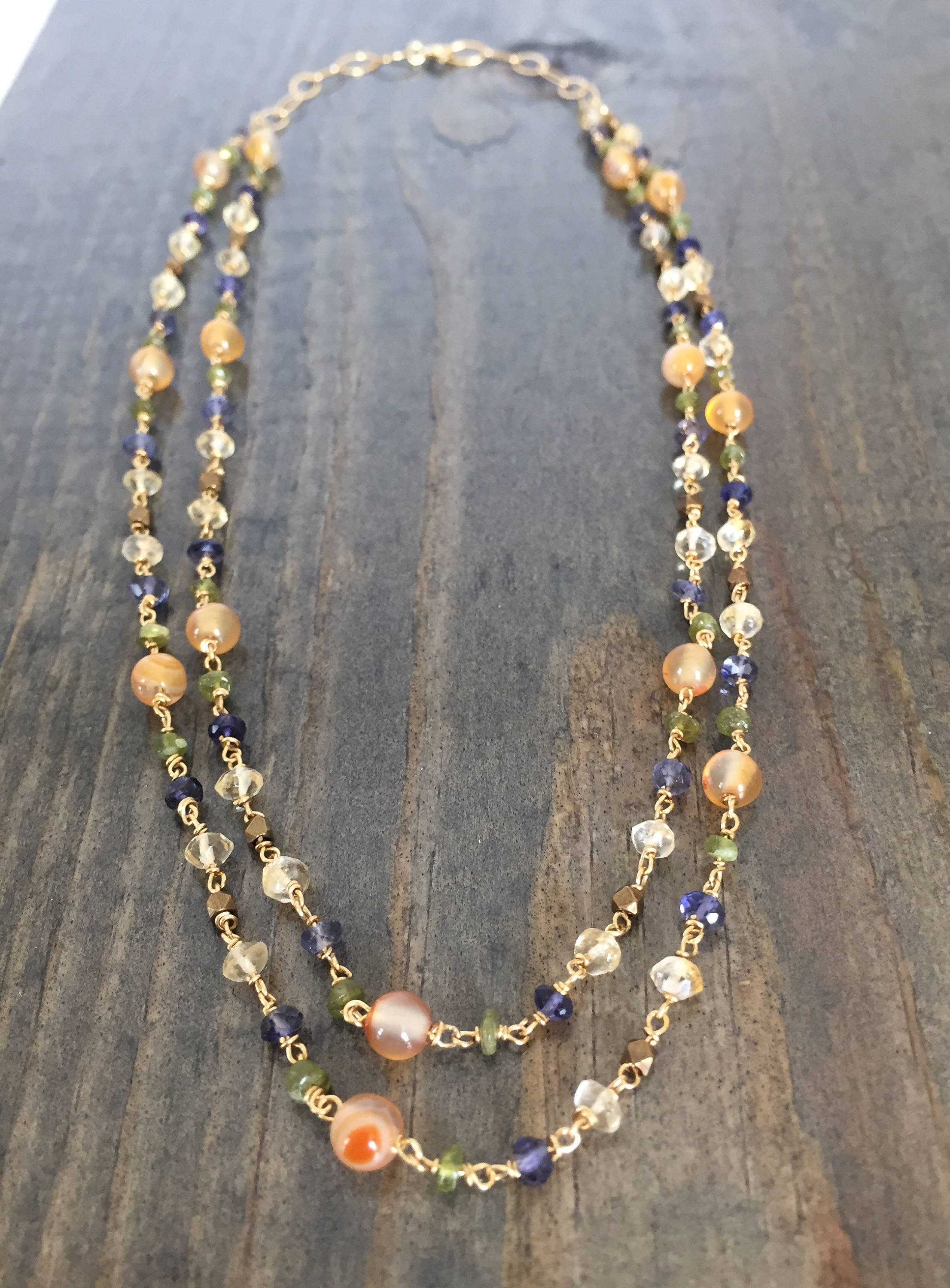 Layered Gemstone Necklace Gold Mixed Gemstone Necklace Gold Two