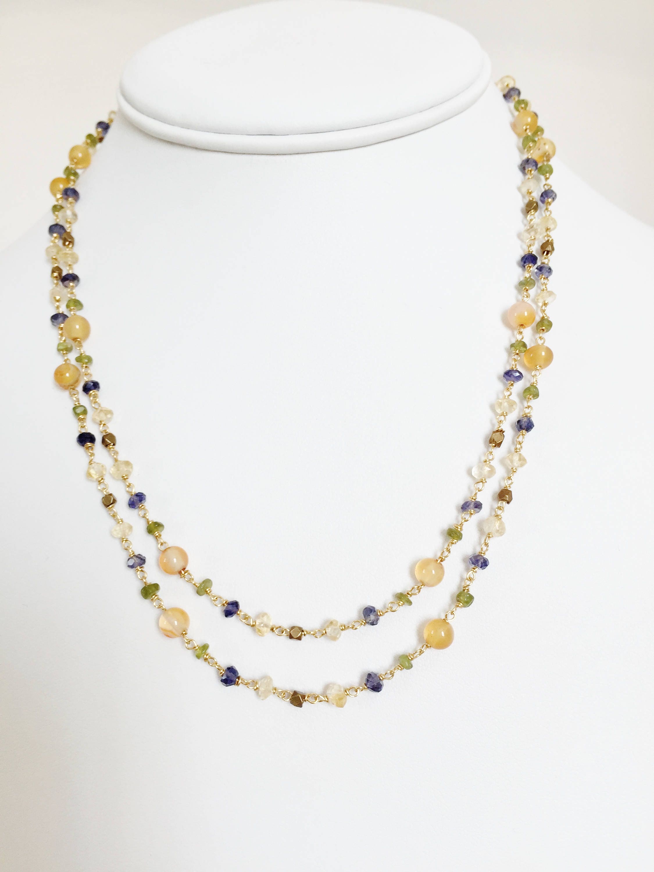 Layered Gemstone Necklace Gold Mixed Gemstone Necklace Gold Two