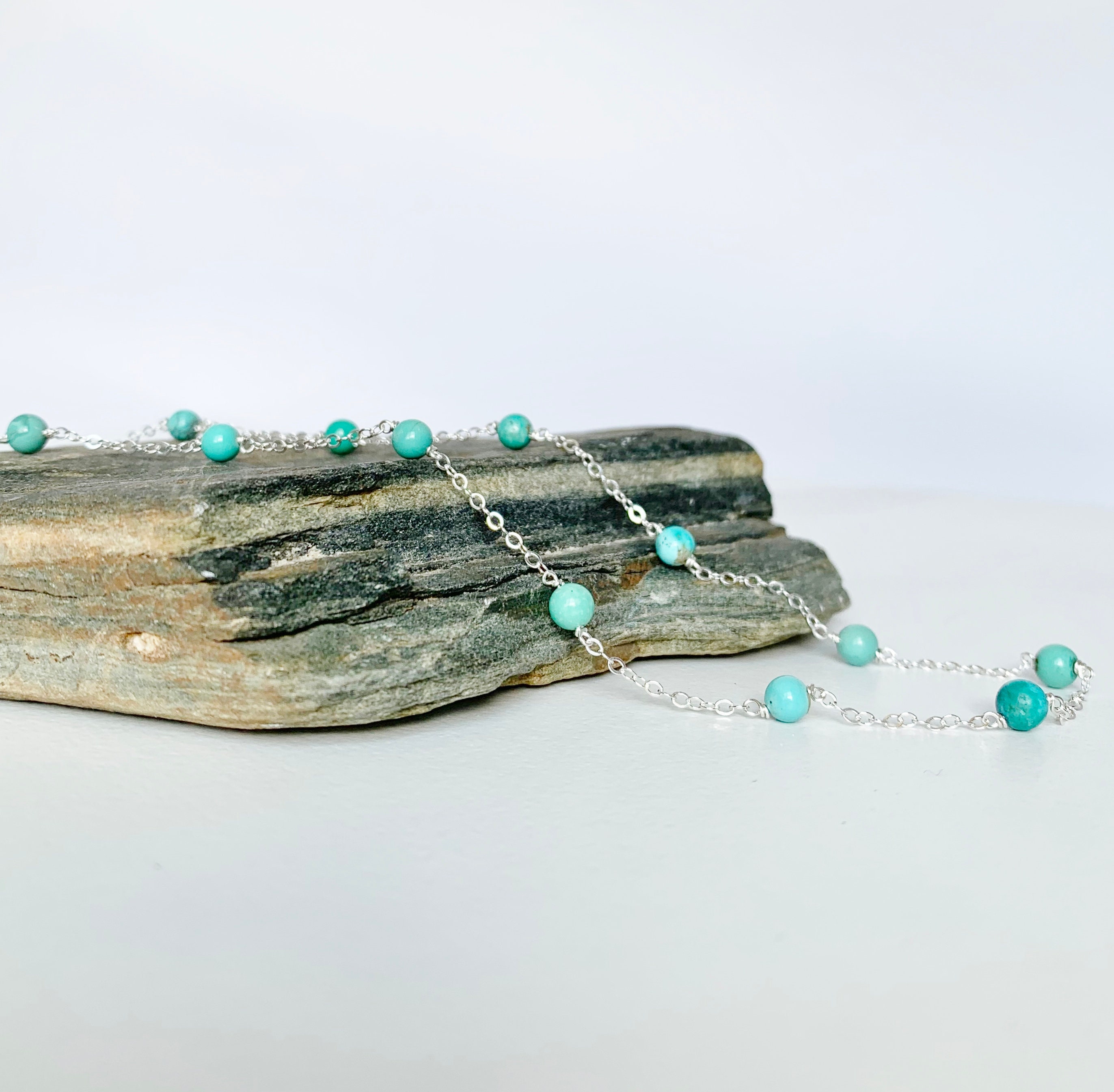 Turquoise Beaded Chain Station Necklace