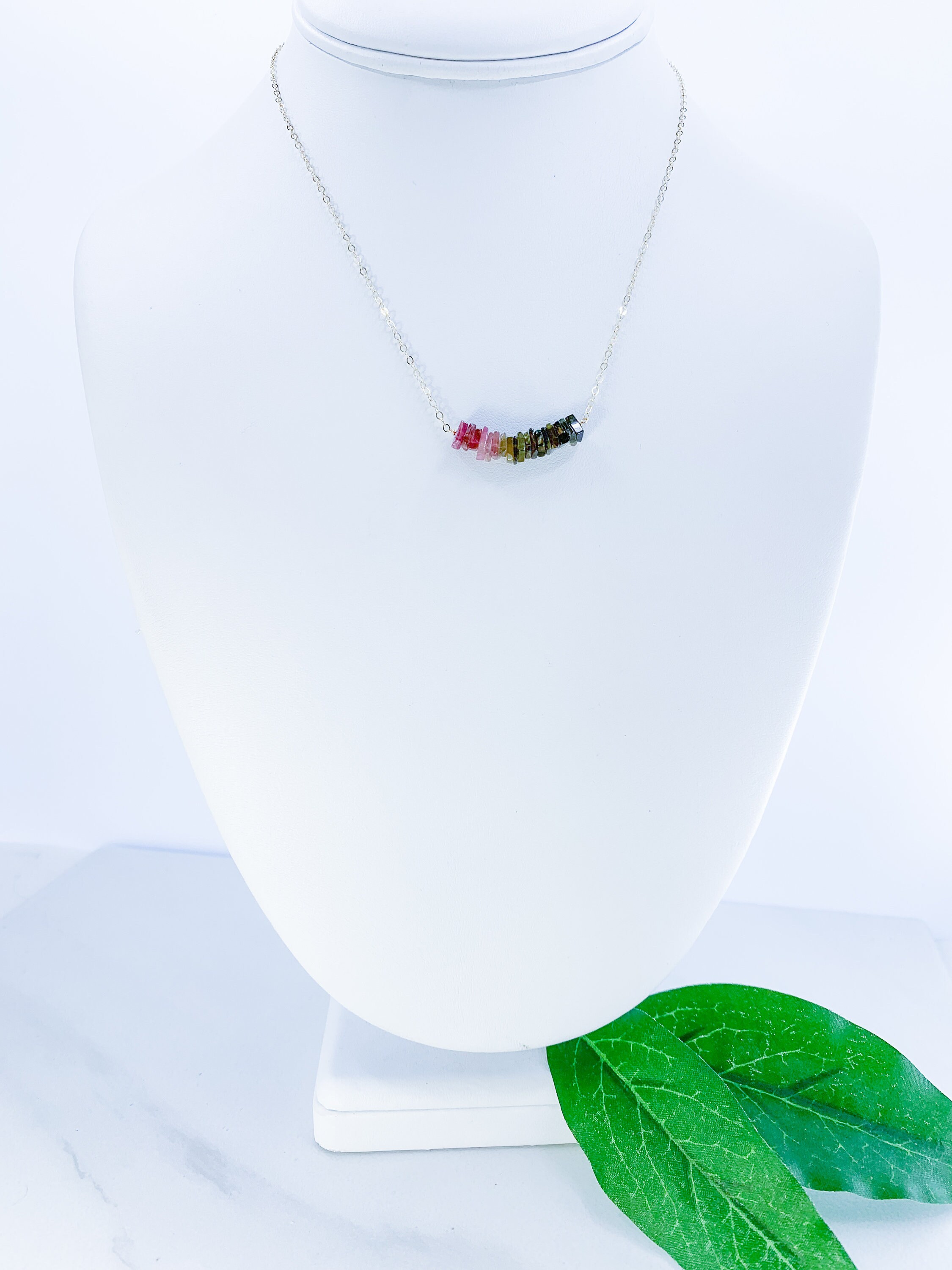Raw Watermelon Tourmaline Bar Necklace