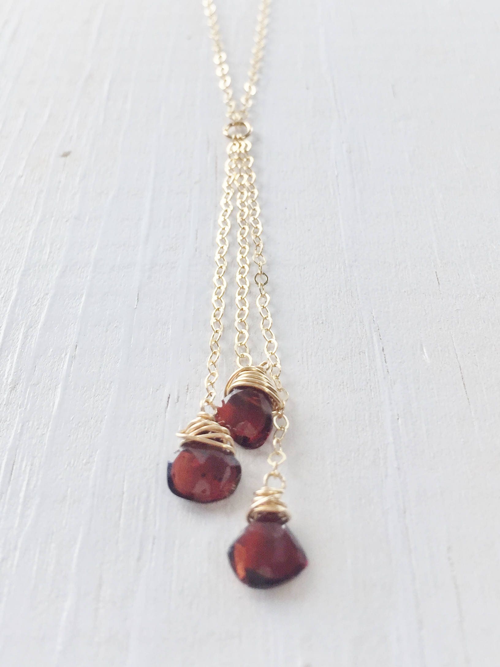 Necklace, January Birthstone Jewelry, Gold Lariat,