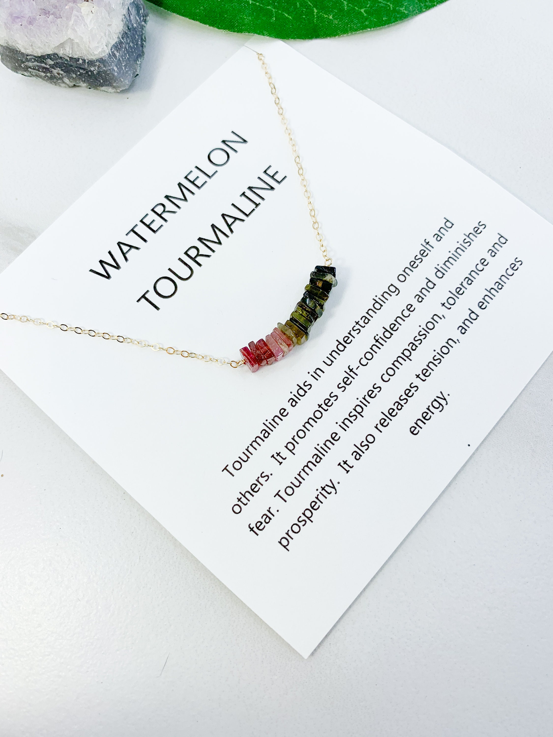 Raw Watermelon Tourmaline Bar Necklace