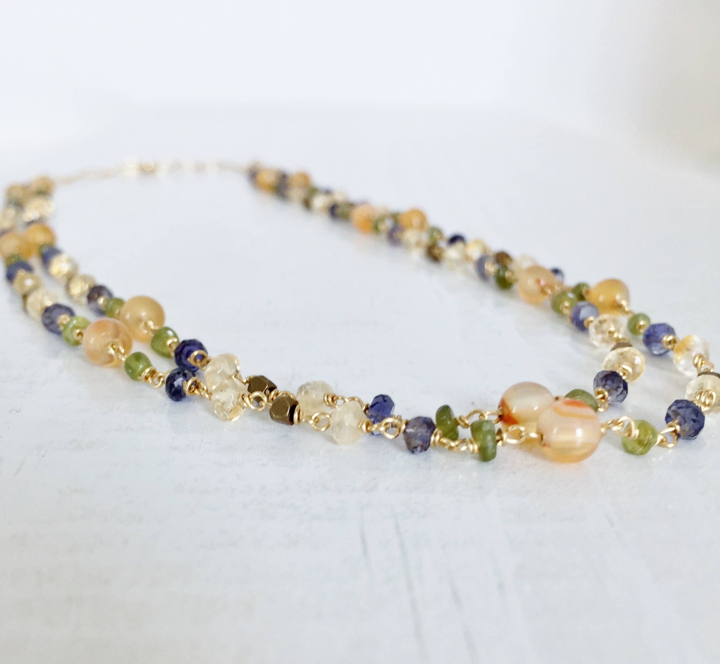 Layered Gemstone Necklace Gold Mixed Gemstone Necklace Gold Two