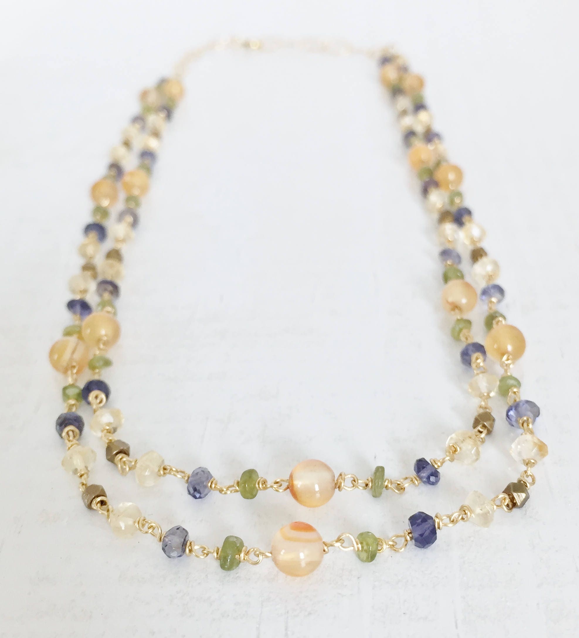 Layered Gemstone Necklace Gold Mixed Gemstone Necklace Gold Two