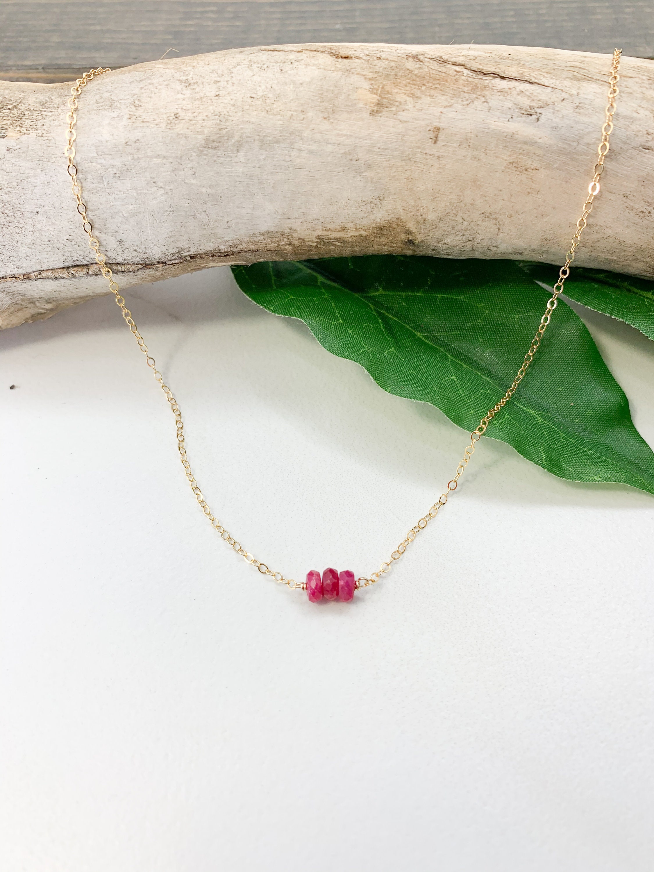 Real Ruby Necklace on Delicate 14k Gold Filled or Sterling Silver Chain