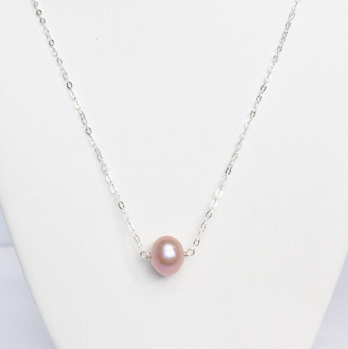 Simple Pearl Solitaire Necklace, June Birthstone Necklace in Gold or Silver