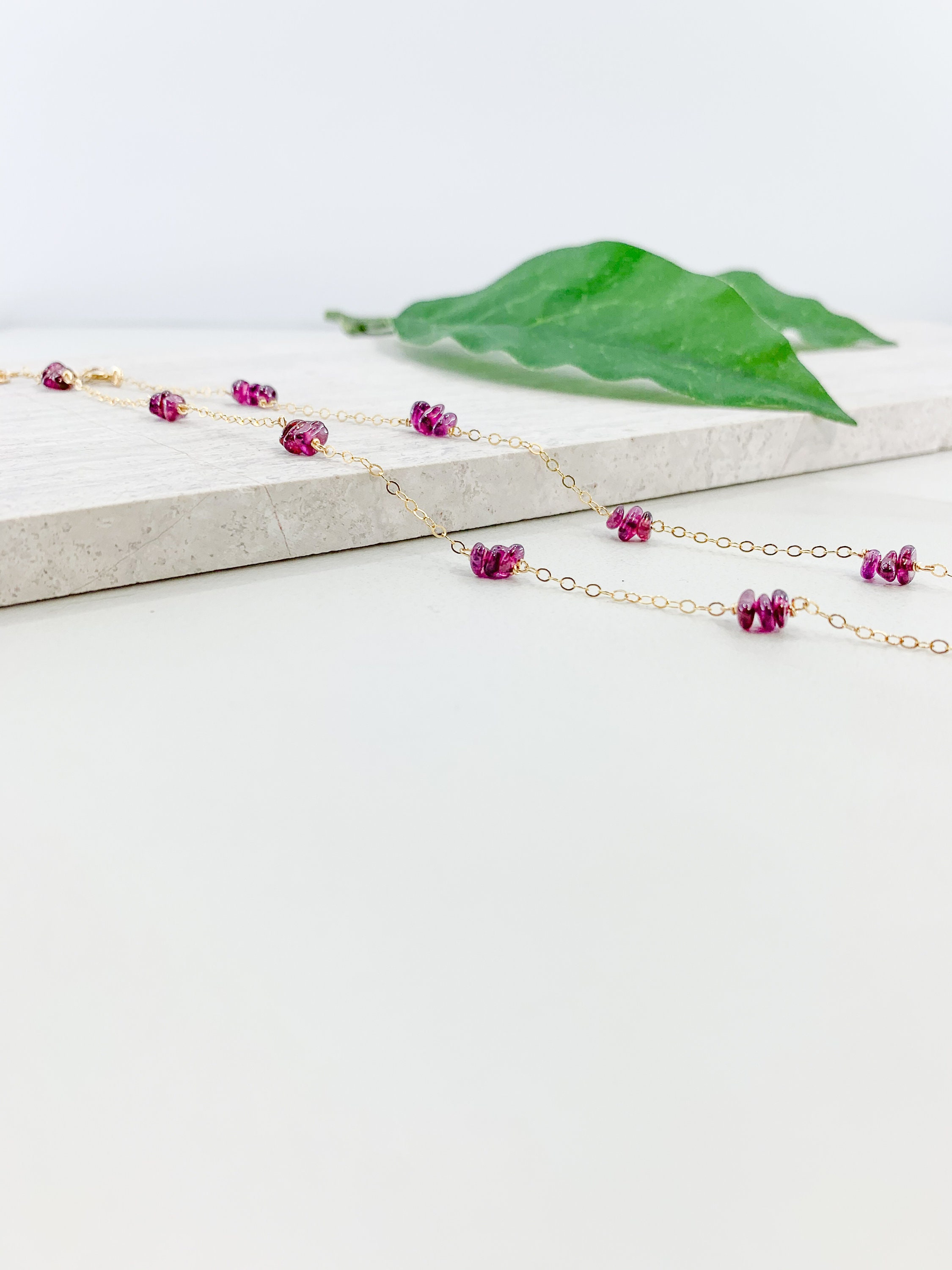 Rhodolite Station Necklace in Silver or Gold, January Birthstone Jewelry