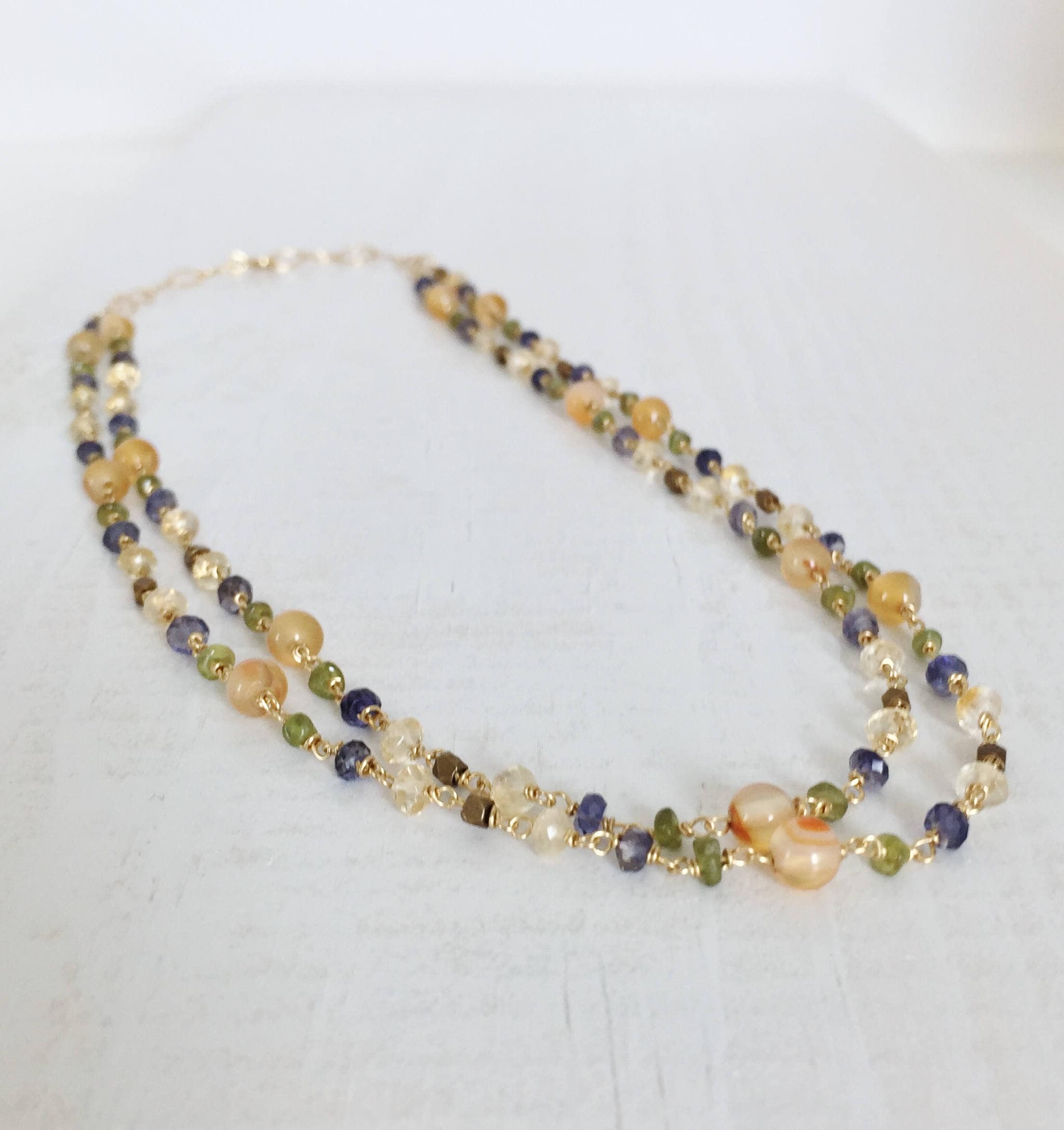 Layered Gemstone Necklace Gold Mixed Gemstone Necklace Gold Two