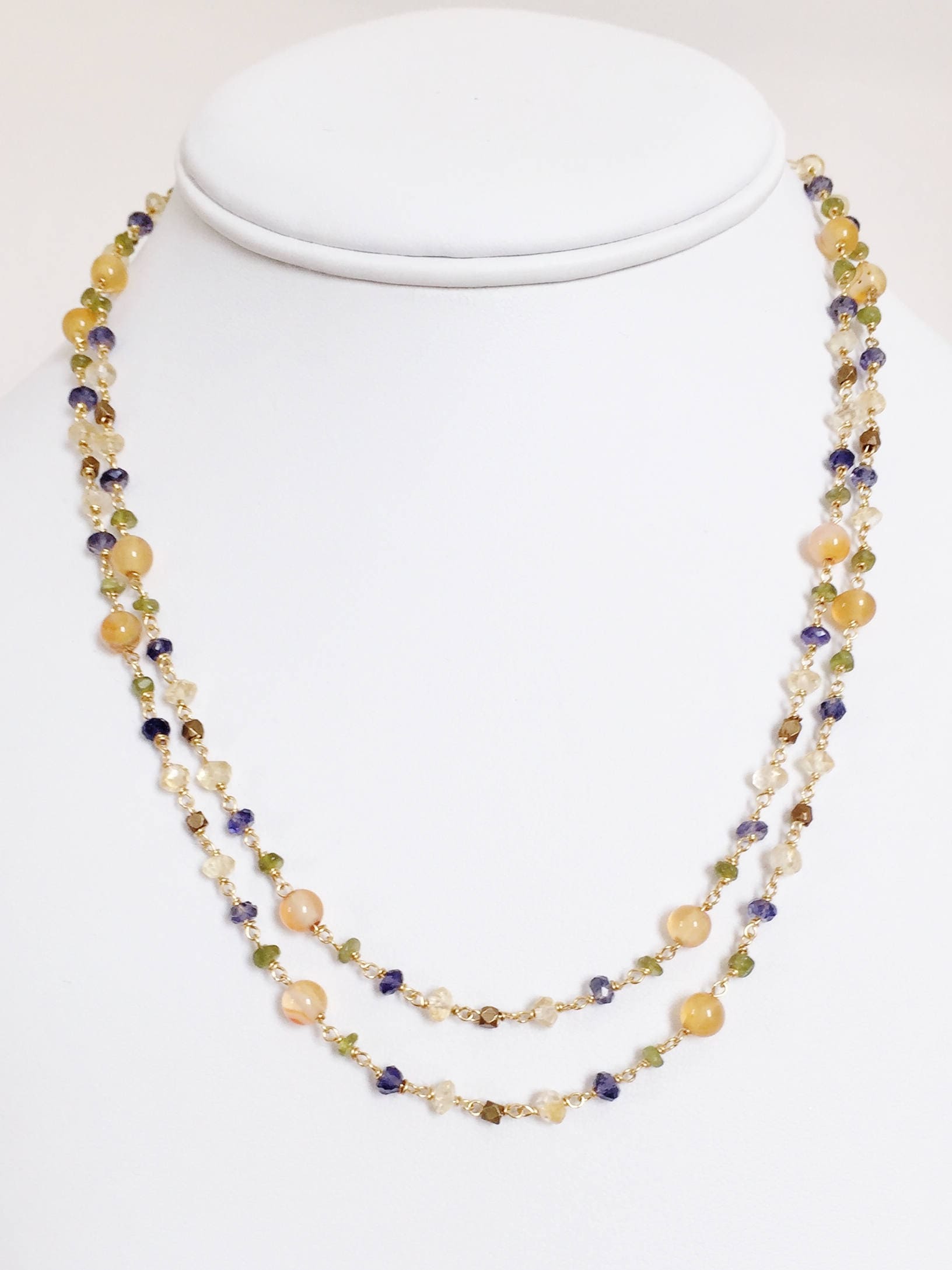 Layered Gemstone Necklace - Gold Mixed Gemstone Necklace - Gold Two ...