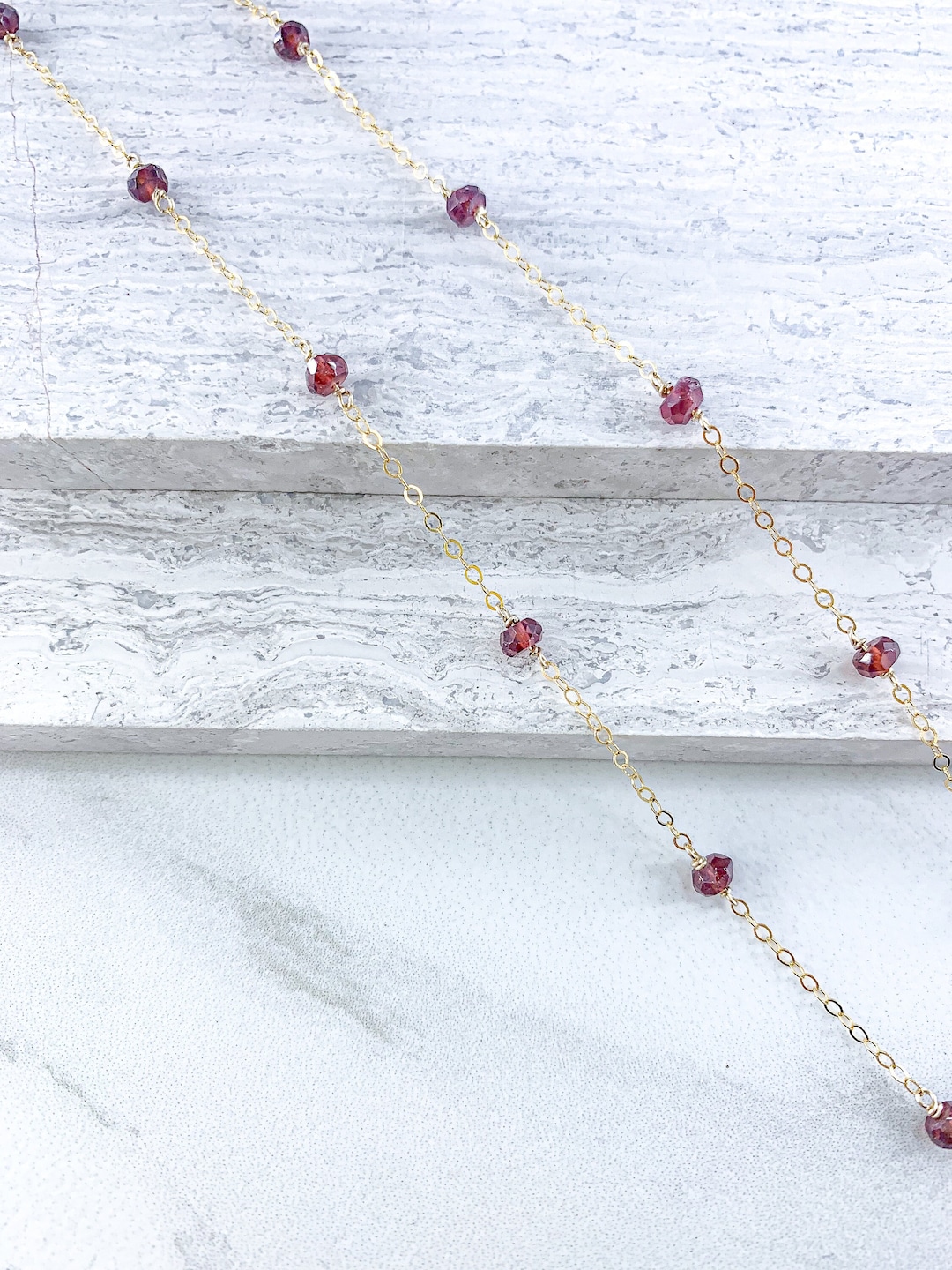 Station Necklace in Gold or Silver, January Birthstone,