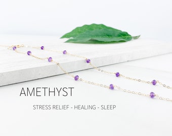 Amethyst Necklace in Gold or Silver, Healing Crystal, Station Necklace, Amethyst Jewelry