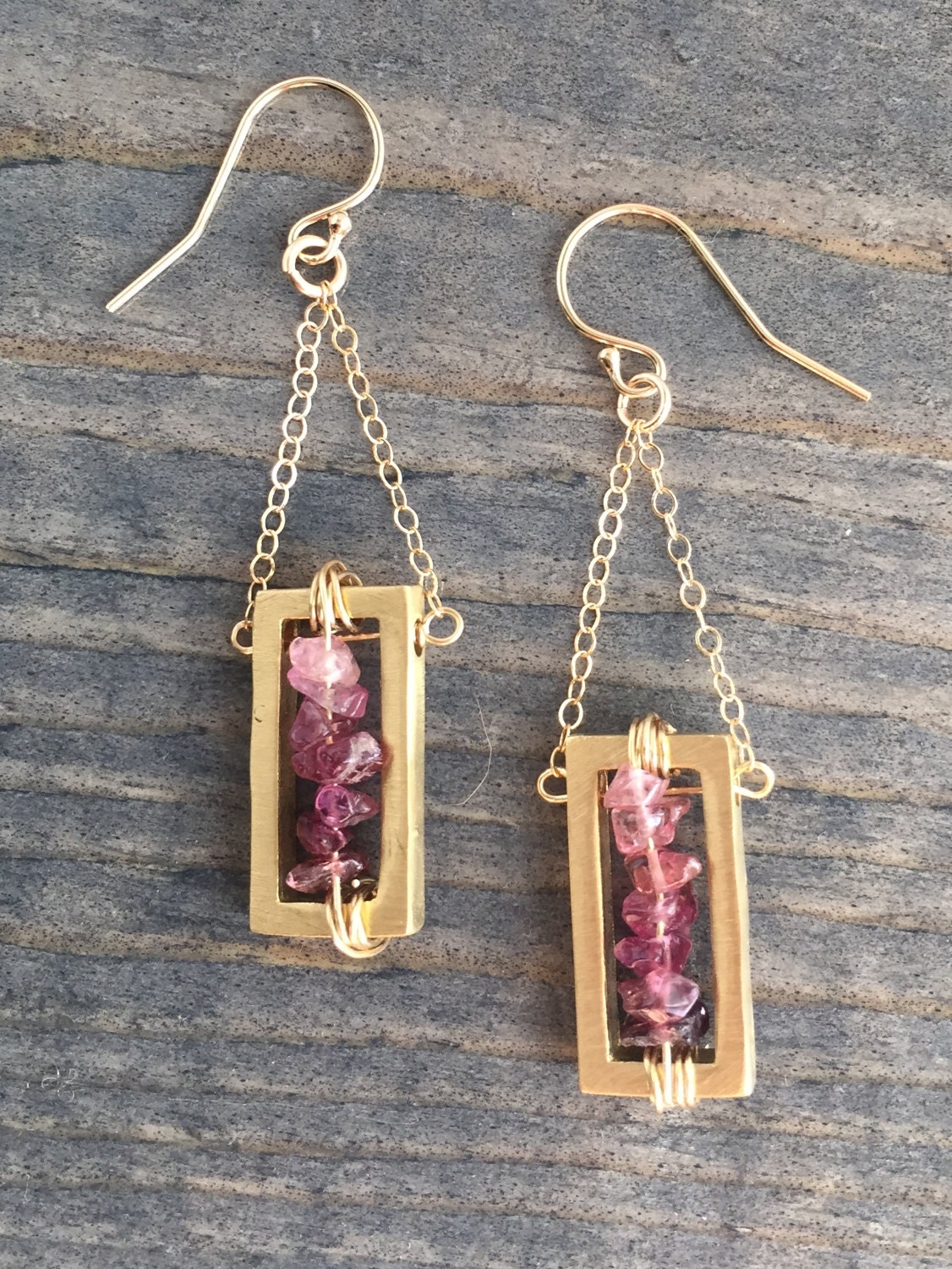 Tourmaline Earrings Gold Gemstone Earrings Geometric Earrings