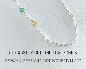 Mothers day gift, Family Birthstone Necklace, Sideways Neckace in Gold or Silver, Mothers Day Gift