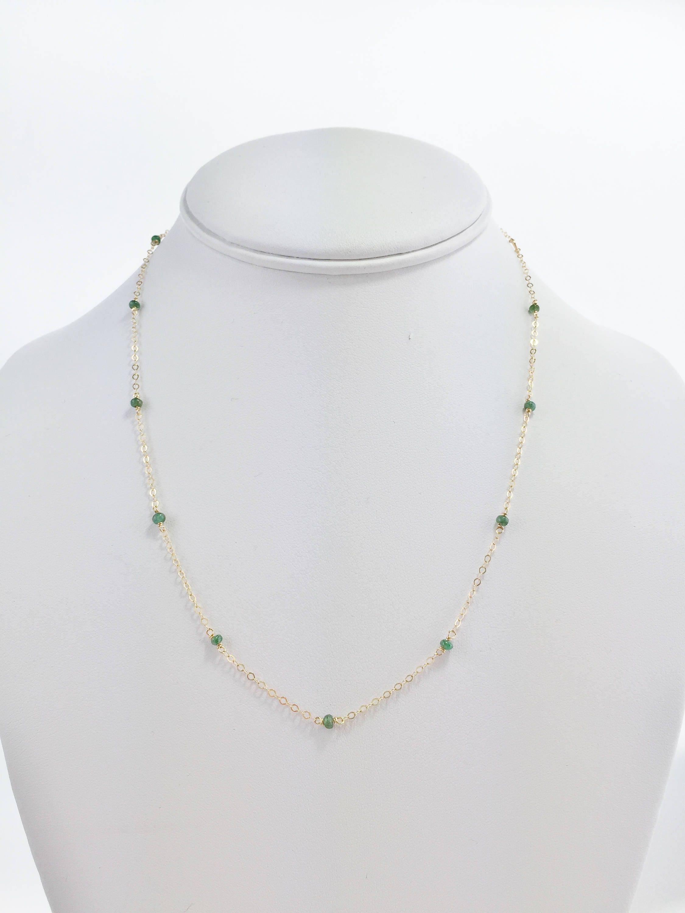 Tiny Raw Emerald Station Necklace