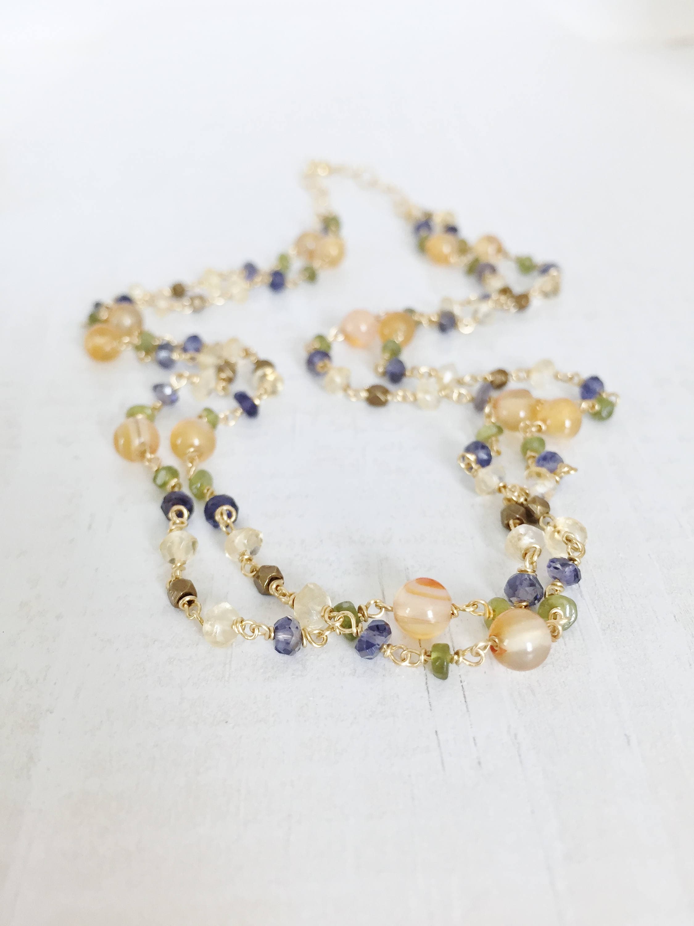 Layered Gemstone Necklace Gold Mixed Gemstone Necklace Gold Two