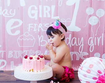 First Birthday Girl Backdrop on Glare Free Vinyl 5' wide by 7' tall