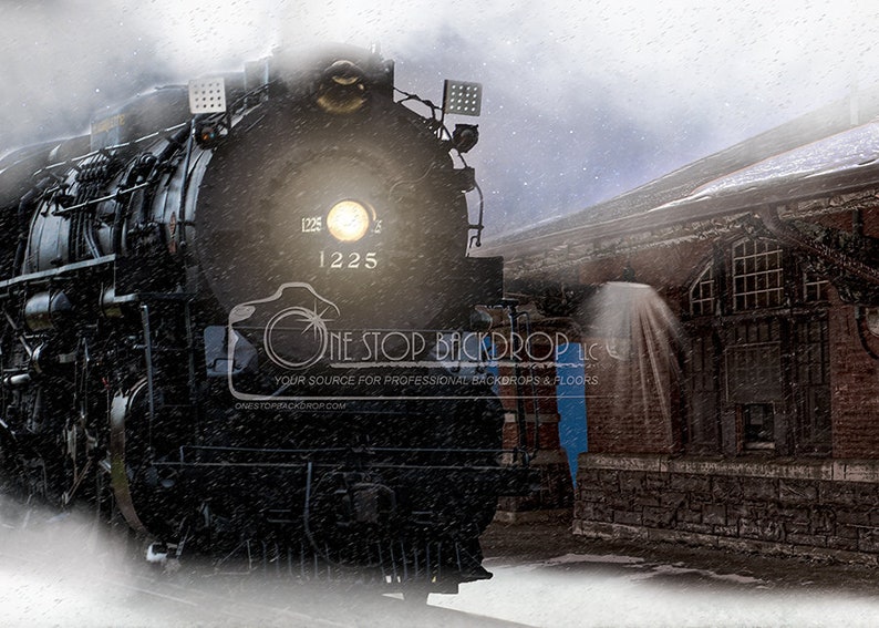 Express Train Station Backdrop on Glare Free Vinyl 7/' wide by 5/' tall