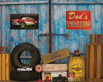 Dad's Garage Backdrop on 80”x60” Fleece Fabric