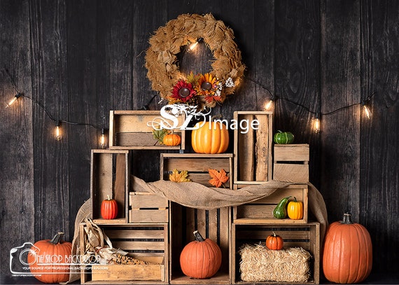 Fall Harvest Crates With Wreath Backdrop SZ0172 Vinyl 7’ | Etsy