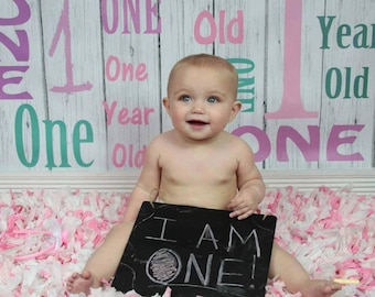 First Birthday Backdrop on Glare Free Vinyl 7' wide by 5' tall