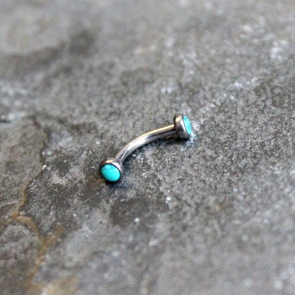 Turquoise Stone 16G Curved Barbell,Rook Earring,Eyebrow,Cartilage,Helix,Nipple,Belly,Tragus,Surgical Steel Internallly Threaded Barbell 16G